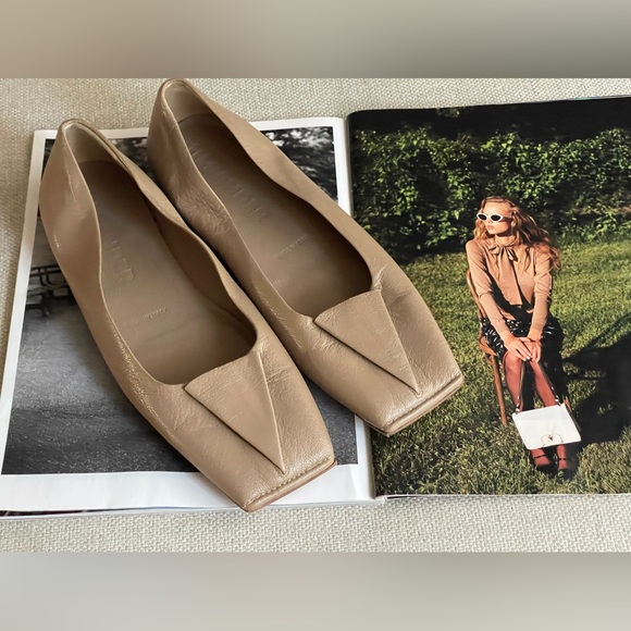 Jil Sander Shoes - Jil Sander Square Toe Leather Ballet Flats In Tan Size 36 (US 6)